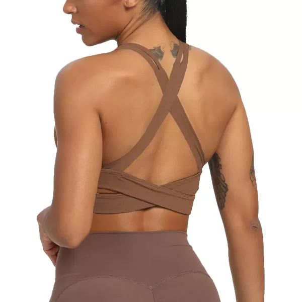 Aoxjox Womens Workout Sports Bras Fitness Backless Padded Trainning Infinity Active Gym Bra Yoga Crop Tank TopFudge Coffee