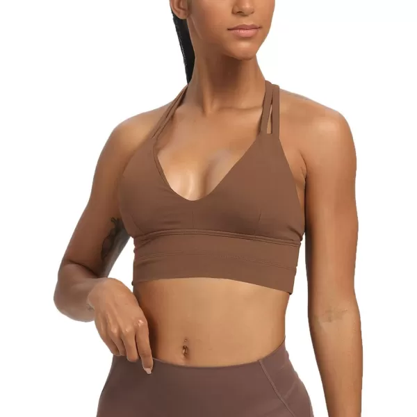 Aoxjox Womens Workout Sports Bras Fitness Backless Padded Trainning Infinity Active Gym Bra Yoga Crop Tank TopFudge Coffee