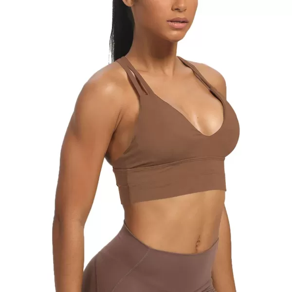 Aoxjox Womens Workout Sports Bras Fitness Backless Padded Trainning Infinity Active Gym Bra Yoga Crop Tank TopFudge Coffee