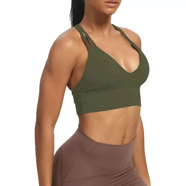 Aoxjox Womens Workout Sports Bras Fitness Backless Padded Trainning Infinity Active Gym Bra Yoga Crop Tank TopOlive Green