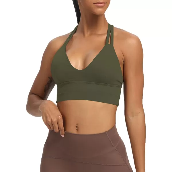Aoxjox Womens Workout Sports Bras Fitness Backless Padded Trainning Infinity Active Gym Bra Yoga Crop Tank TopOlive Green