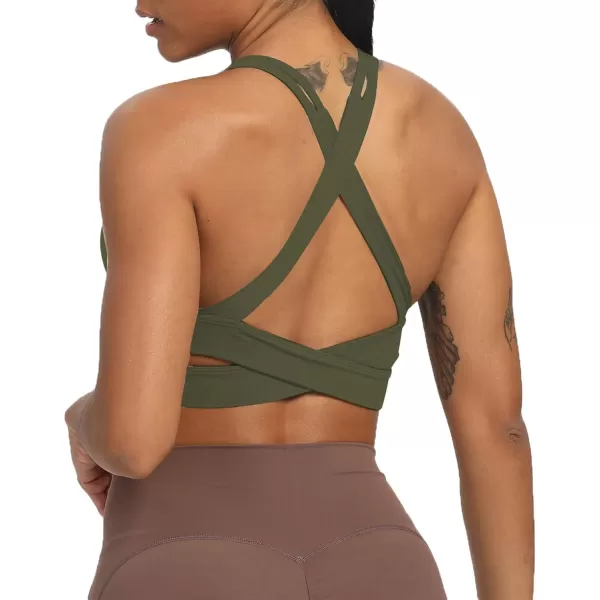 Aoxjox Womens Workout Sports Bras Fitness Backless Padded Trainning Infinity Active Gym Bra Yoga Crop Tank TopOlive Green