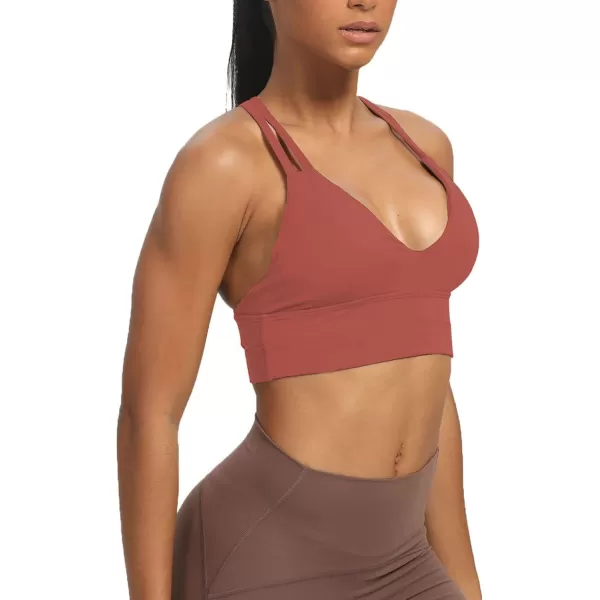 Aoxjox Womens Workout Sports Bras Fitness Backless Padded Trainning Infinity Active Gym Bra Yoga Crop Tank TopRust Red