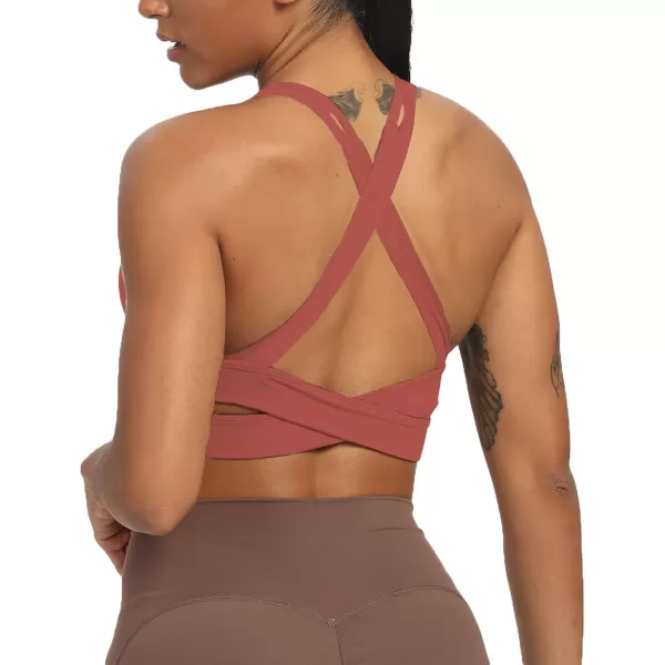 Aoxjox Womens Workout Sports Bras Fitness Backless Padded Trainning Infinity Active Gym Bra Yoga Crop Tank TopRust Red