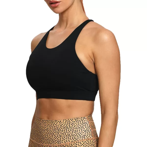 Aoxjox Womens Workout Sports Bras Fitness MediumHigh Cross Back Sporty Padded Bra Yoga Crop Tank TopBlack