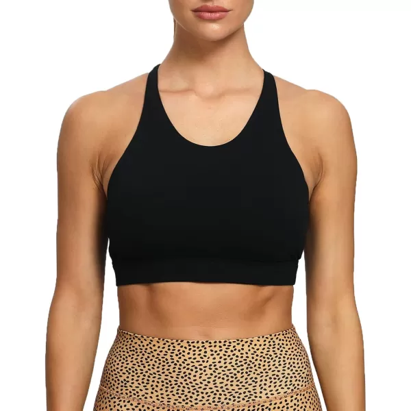 Aoxjox Womens Workout Sports Bras Fitness MediumHigh Cross Back Sporty Padded Bra Yoga Crop Tank TopBlack