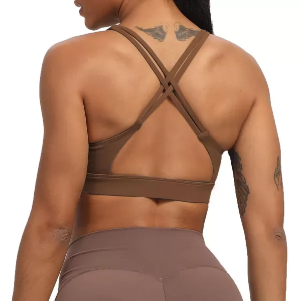 Aoxjox Womens Workout Sports Bras Fitness MediumHigh Cross Back Sporty Padded Bra Yoga Crop Tank TopDandelion Brown