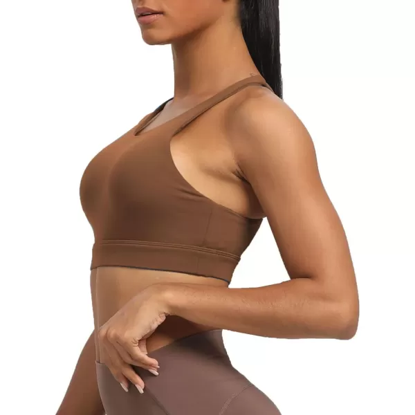 Aoxjox Womens Workout Sports Bras Fitness MediumHigh Cross Back Sporty Padded Bra Yoga Crop Tank TopDandelion Brown