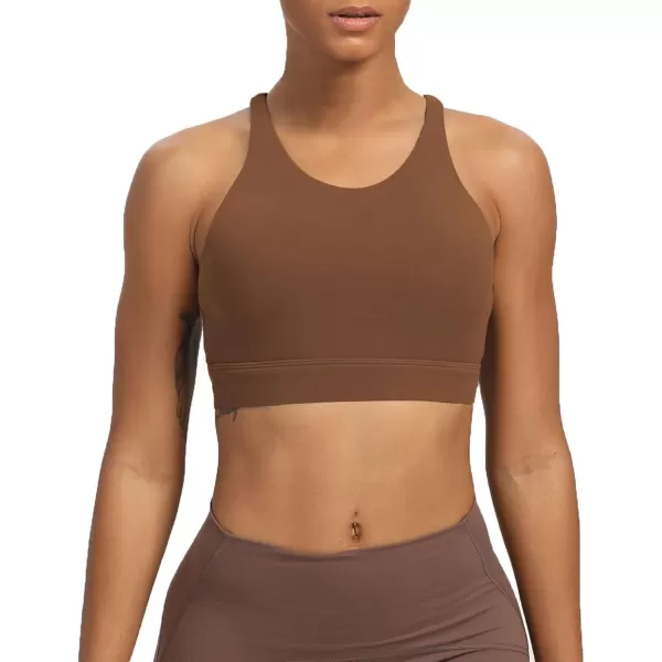 Aoxjox Womens Workout Sports Bras Fitness MediumHigh Cross Back Sporty Padded Bra Yoga Crop Tank TopDandelion Brown