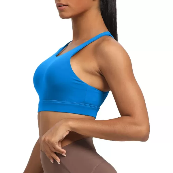 Aoxjox Womens Workout Sports Bras Fitness MediumHigh Cross Back Sporty Padded Bra Yoga Crop Tank TopDirectoire Blue