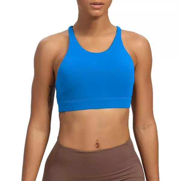 Aoxjox Womens Workout Sports Bras Fitness MediumHigh Cross Back Sporty Padded Bra Yoga Crop Tank TopDirectoire Blue