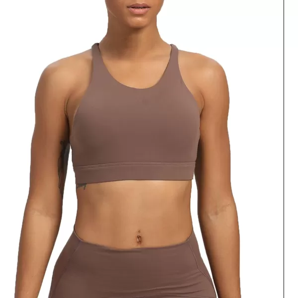 Aoxjox Womens Workout Sports Bras Fitness MediumHigh Cross Back Sporty Padded Bra Yoga Crop Tank TopFudge Coffee