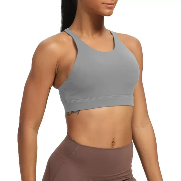 Aoxjox Womens Workout Sports Bras Fitness MediumHigh Cross Back Sporty Padded Bra Yoga Crop Tank TopGrey