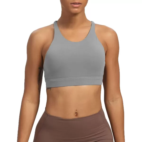 Aoxjox Womens Workout Sports Bras Fitness MediumHigh Cross Back Sporty Padded Bra Yoga Crop Tank TopGrey