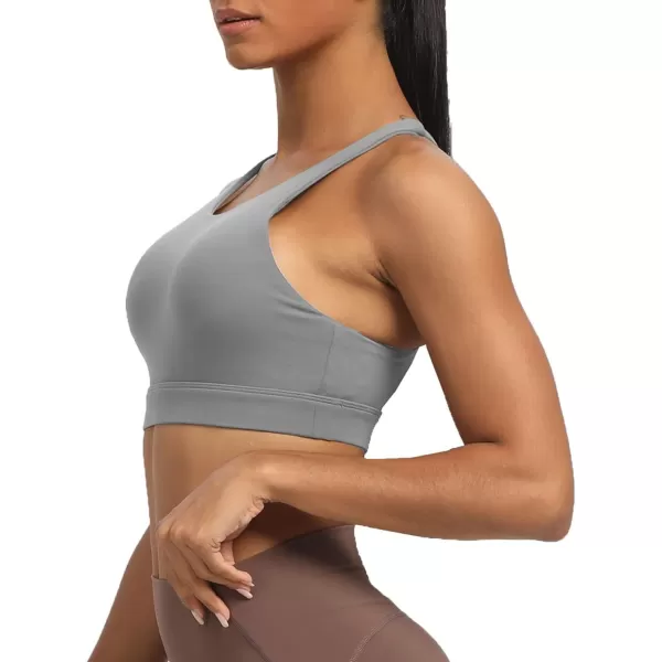 Aoxjox Womens Workout Sports Bras Fitness MediumHigh Cross Back Sporty Padded Bra Yoga Crop Tank TopGrey