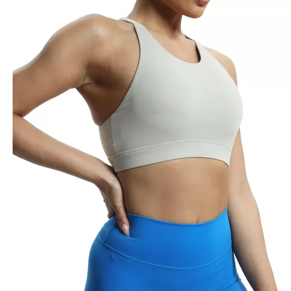 Aoxjox Womens Workout Sports Bras Fitness MediumHigh Cross Back Sporty Padded Bra Yoga Crop Tank TopMink
