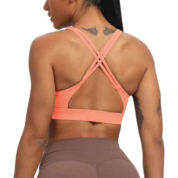 Aoxjox Womens Workout Sports Bras Fitness MediumHigh Cross Back Sporty Padded Bra Yoga Crop Tank TopPapaya