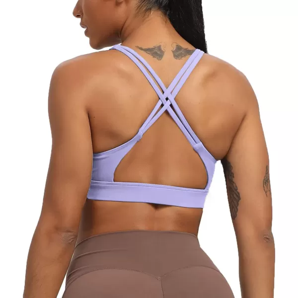 Aoxjox Womens Workout Sports Bras Fitness MediumHigh Cross Back Sporty Padded Bra Yoga Crop Tank TopPurple Heather