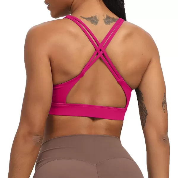 Aoxjox Womens Workout Sports Bras Fitness MediumHigh Cross Back Sporty Padded Bra Yoga Crop Tank TopRose Red