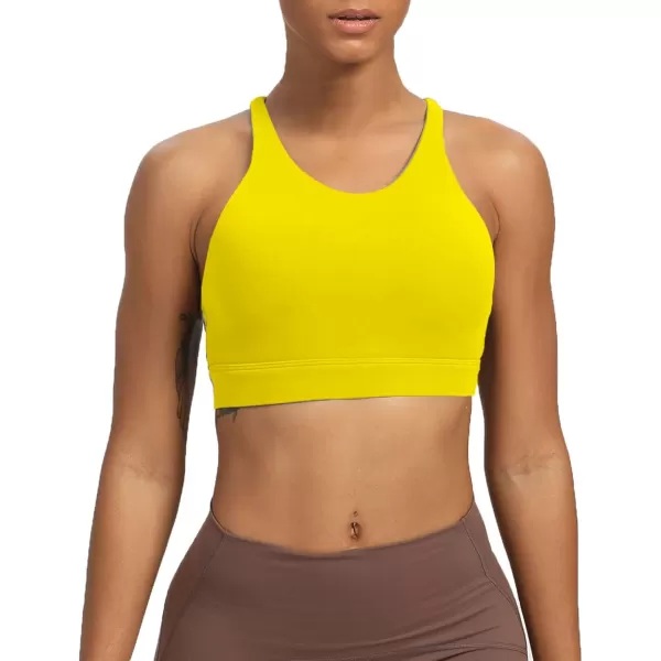 Aoxjox Womens Workout Sports Bras Fitness MediumHigh Cross Back Sporty Padded Bra Yoga Crop Tank TopVibrant Yellow