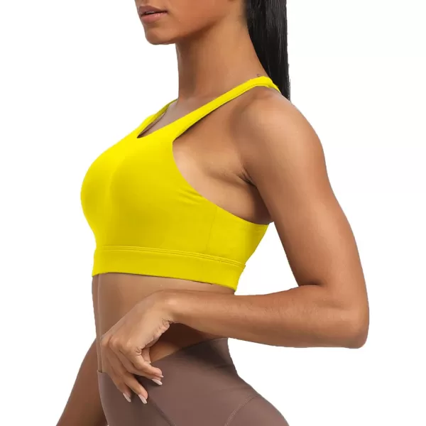 Aoxjox Womens Workout Sports Bras Fitness MediumHigh Cross Back Sporty Padded Bra Yoga Crop Tank TopVibrant Yellow