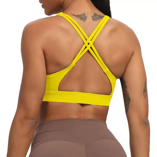 Aoxjox Womens Workout Sports Bras Fitness MediumHigh Cross Back Sporty Padded Bra Yoga Crop Tank TopVibrant Yellow