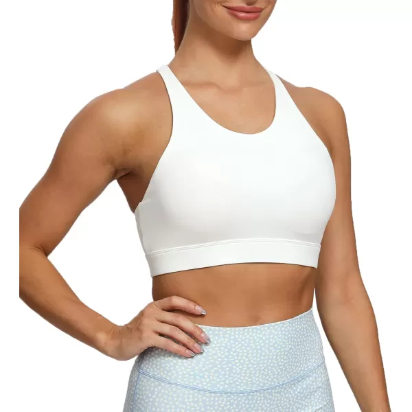 Aoxjox Womens Workout Sports Bras Fitness MediumHigh Cross Back Sporty Padded Bra Yoga Crop Tank TopWhite