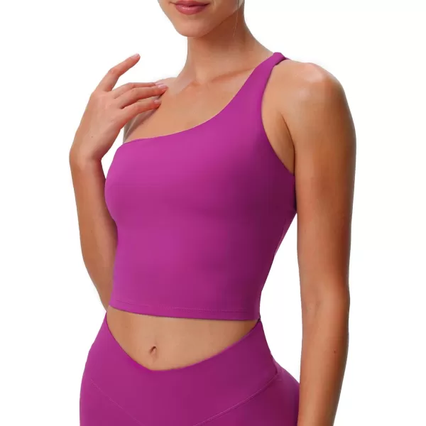 Aoxjox Womens Workout Sports Bras One Shoulder Astoria Longline Tank Fitness Training Gym Yoga Crop Tank TopPurple