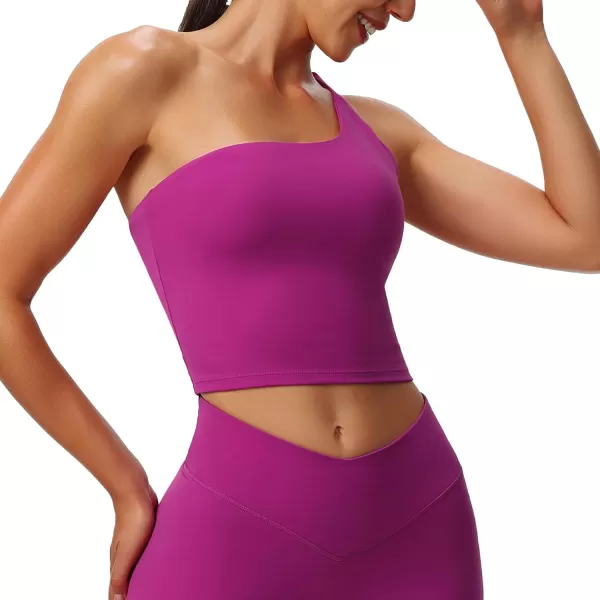 Aoxjox Womens Workout Sports Bras One Shoulder Astoria Longline Tank Fitness Training Gym Yoga Crop Tank TopPurple