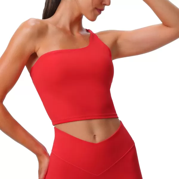 Aoxjox Womens Workout Sports Bras One Shoulder Astoria Longline Tank Fitness Training Gym Yoga Crop Tank TopRacing Red
