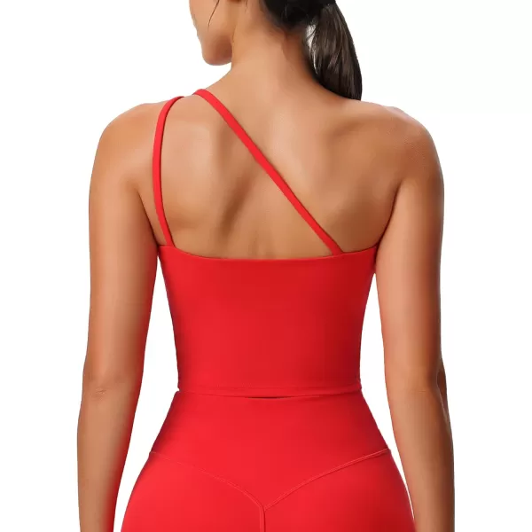 Aoxjox Womens Workout Sports Bras One Shoulder Astoria Longline Tank Fitness Training Gym Yoga Crop Tank TopRacing Red