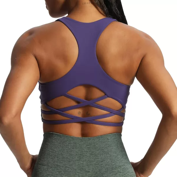 Aoxjox Womens Workout Sports Bras Racerback Training Gym Chrissy Cross Bra Yoga Crop Tank TopMulberry Purple