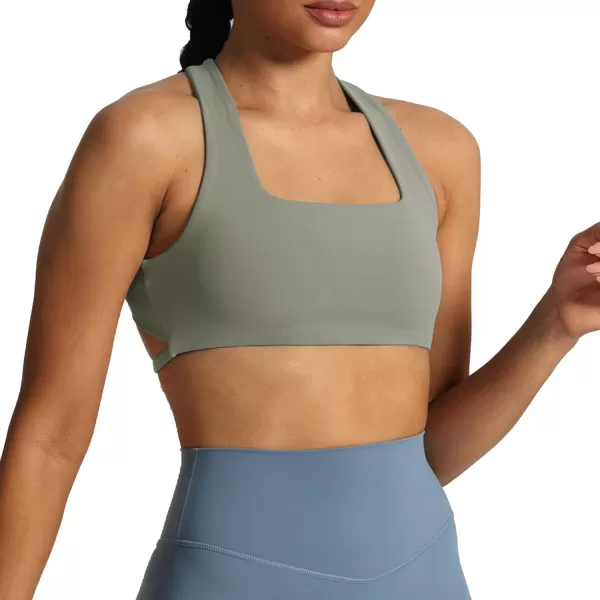 imageAoxjox Womens Workout Sports Bras Square Neck Emma Cross Back Fitness Padded Training Gym Bra Yoga Crop Tank TopGrey