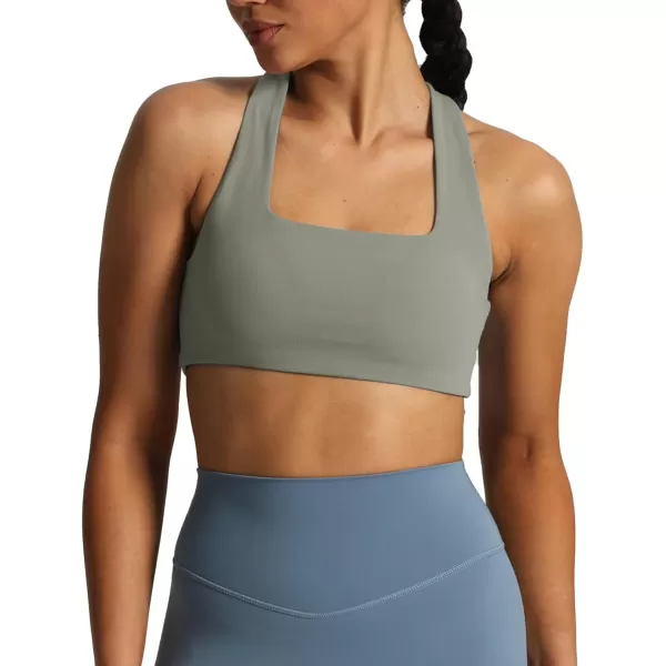 imageAoxjox Womens Workout Sports Bras Square Neck Emma Cross Back Fitness Padded Training Gym Bra Yoga Crop Tank TopGrey