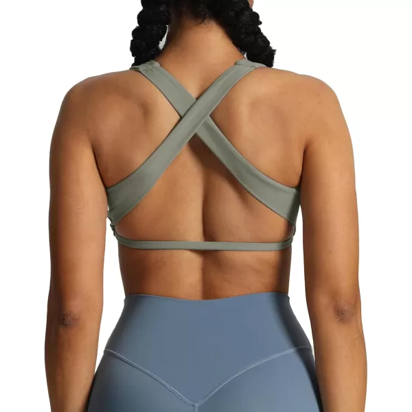 imageAoxjox Womens Workout Sports Bras Square Neck Emma Cross Back Fitness Padded Training Gym Bra Yoga Crop Tank TopGrey