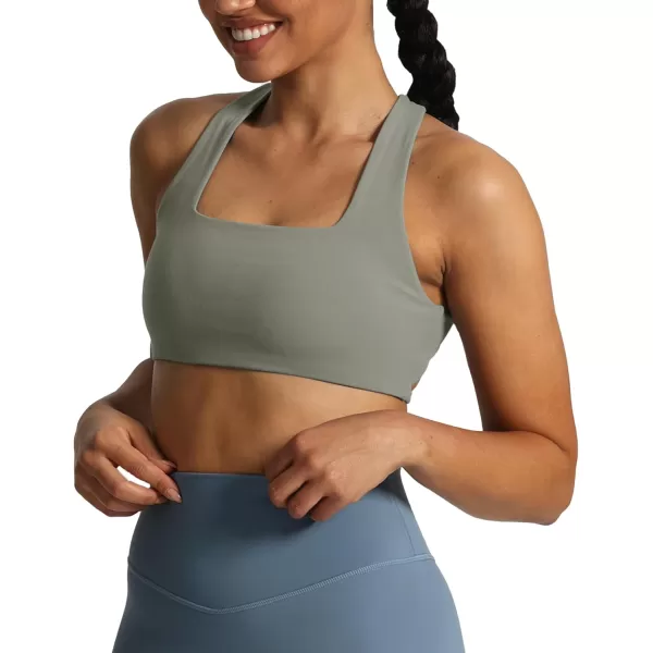 imageAoxjox Womens Workout Sports Bras Square Neck Emma Cross Back Fitness Padded Training Gym Bra Yoga Crop Tank TopGrey