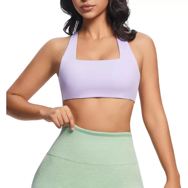 imageAoxjox Womens Workout Sports Bras Square Neck Emma Cross Back Fitness Padded Training Gym Bra Yoga Crop Tank TopPurple Heather