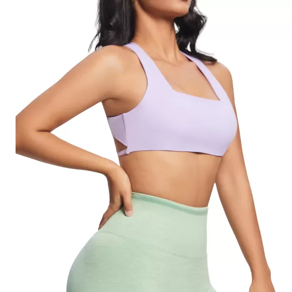 imageAoxjox Womens Workout Sports Bras Square Neck Emma Cross Back Fitness Padded Training Gym Bra Yoga Crop Tank TopPurple Heather