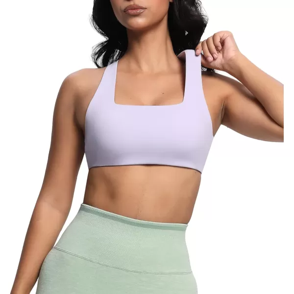 imageAoxjox Womens Workout Sports Bras Square Neck Emma Cross Back Fitness Padded Training Gym Bra Yoga Crop Tank TopPurple Heather