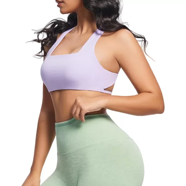 imageAoxjox Womens Workout Sports Bras Square Neck Emma Cross Back Fitness Padded Training Gym Bra Yoga Crop Tank TopPurple Heather