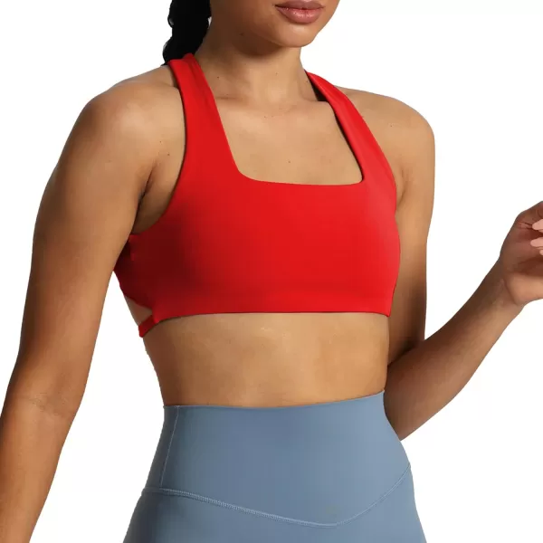 imageAoxjox Womens Workout Sports Bras Square Neck Emma Cross Back Fitness Padded Training Gym Bra Yoga Crop Tank TopRacing Red