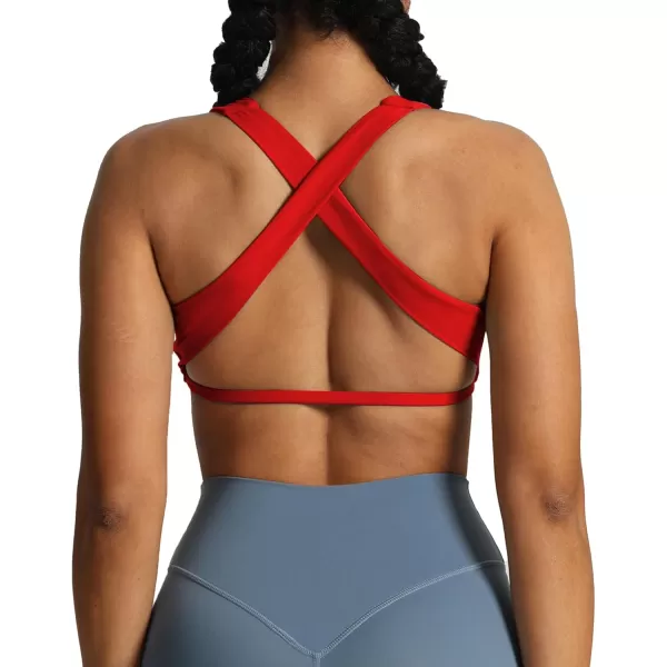 imageAoxjox Womens Workout Sports Bras Square Neck Emma Cross Back Fitness Padded Training Gym Bra Yoga Crop Tank TopRacing Red