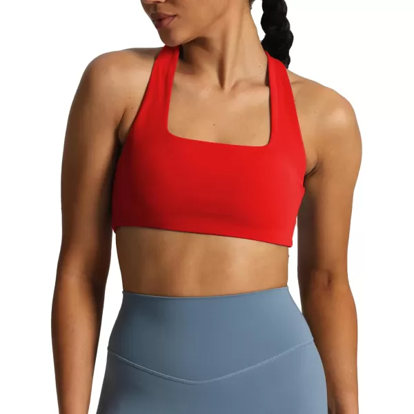imageAoxjox Womens Workout Sports Bras Square Neck Emma Cross Back Fitness Padded Training Gym Bra Yoga Crop Tank TopRacing Red