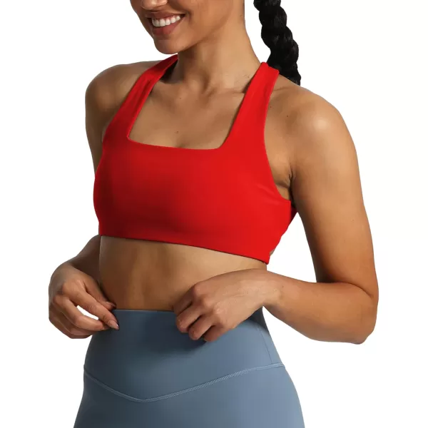 imageAoxjox Womens Workout Sports Bras Square Neck Emma Cross Back Fitness Padded Training Gym Bra Yoga Crop Tank TopRacing Red