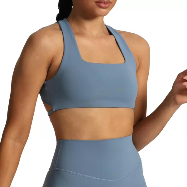 imageAoxjox Womens Workout Sports Bras Square Neck Emma Cross Back Fitness Padded Training Gym Bra Yoga Crop Tank TopSteel Blue
