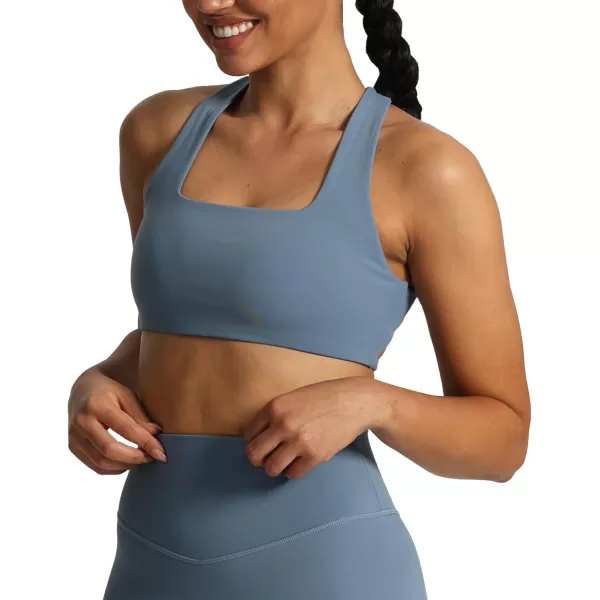 imageAoxjox Womens Workout Sports Bras Square Neck Emma Cross Back Fitness Padded Training Gym Bra Yoga Crop Tank TopSteel Blue
