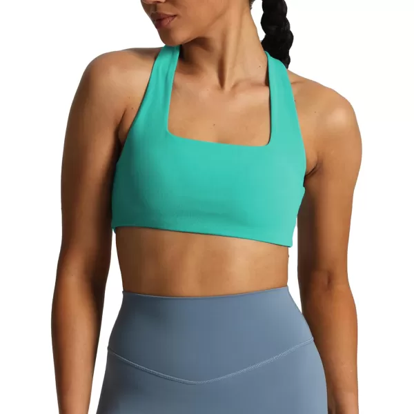 imageAoxjox Womens Workout Sports Bras Square Neck Emma Cross Back Fitness Padded Training Gym Bra Yoga Crop Tank TopTurquoise