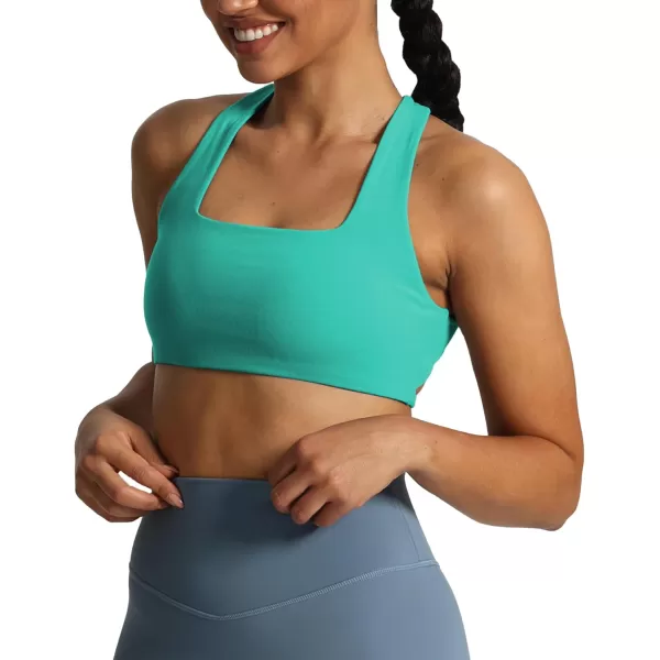 imageAoxjox Womens Workout Sports Bras Square Neck Emma Cross Back Fitness Padded Training Gym Bra Yoga Crop Tank TopTurquoise