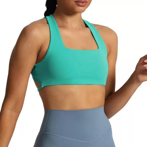 imageAoxjox Womens Workout Sports Bras Square Neck Emma Cross Back Fitness Padded Training Gym Bra Yoga Crop Tank TopTurquoise