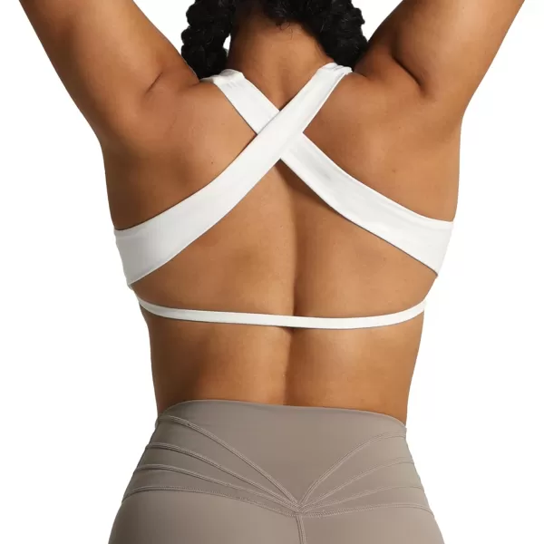 imageAoxjox Womens Workout Sports Bras Square Neck Emma Cross Back Fitness Padded Training Gym Bra Yoga Crop Tank TopWhite